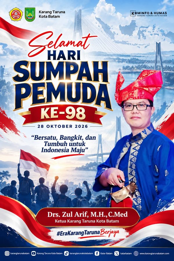 PERINGATI HARI SUMPAH PEMUDA KE-98, KETUA KARANG TARUNA KOTA BATAM AJAK PEMUDA BERSATU, BERKARYA, DAN BERJAYA UNTUK KEMAJUAN BATAM